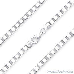 Classic Box Link Italian Chain Bracelet in .925 Sterling Silver - 7"